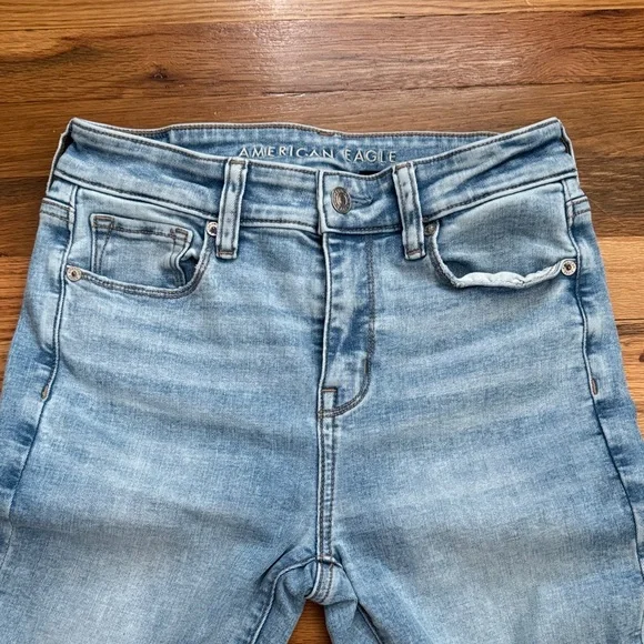 American Eagle High Rise Skinny Kick Distressed Jeans - Picture 2 of 5